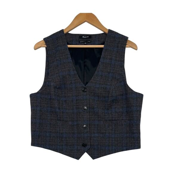 Madewell Tops - Madewell Vest Womens 14 Gray Blue Plaid Wool Italian Fabric Academia Preppy Fall